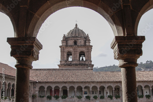 Old catholic church facade in Cuzco Peru