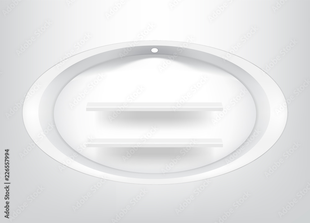Mock up Realistic Empty Oval Shelf for interior to Show Product with light and shadow background illustration Mock up Realistic Empty Oval Shelf for interior to Show Product with light and shadow background illustration