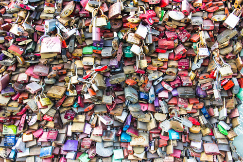 Cologne. Germany, october 2018 . Hundreds of padlocks fastened to the Hohenzollern Bridge in the city of Cologne, over the River Rhine in Germany.