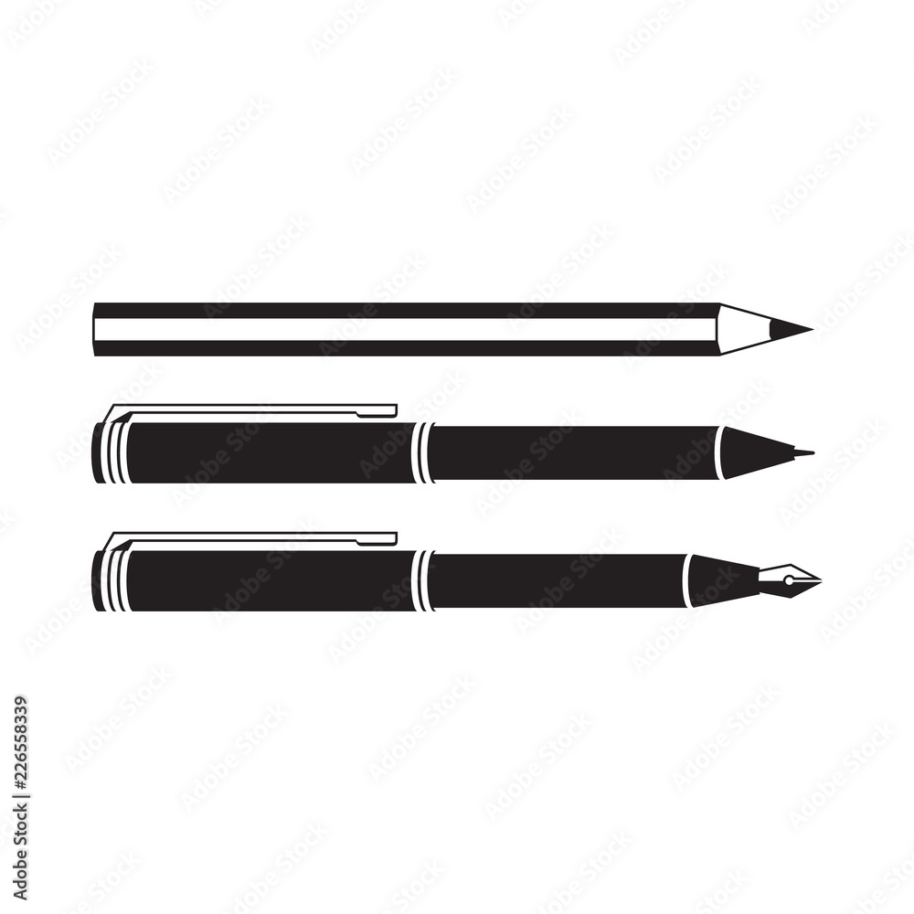 Set of monochrome vector pencil & pens Set of monochrome vector pencil & pens
