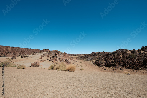 rocky desert landscape with rocks and blue sky copy space 