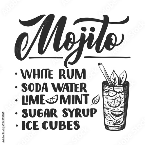 Lettering name of cocktail recipe. Template for card banner and poster for bar menu and restaurant