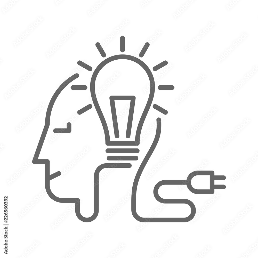 Light bulb and plug on human head Light bulb and plug on human head