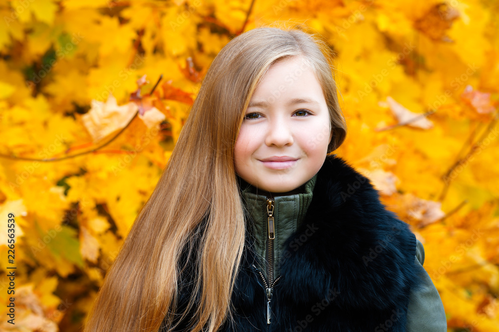 portrait charming girl with long hair in autumn portrait charming girl with long hair in autumn