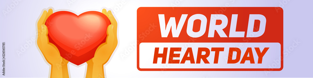Global heart day banner horizontal. Cartoon illustration of vector global heart day banner horizontal for web design Global heart day banner horizontal. Cartoon illustration of vector global heart day banner horizontal for web design