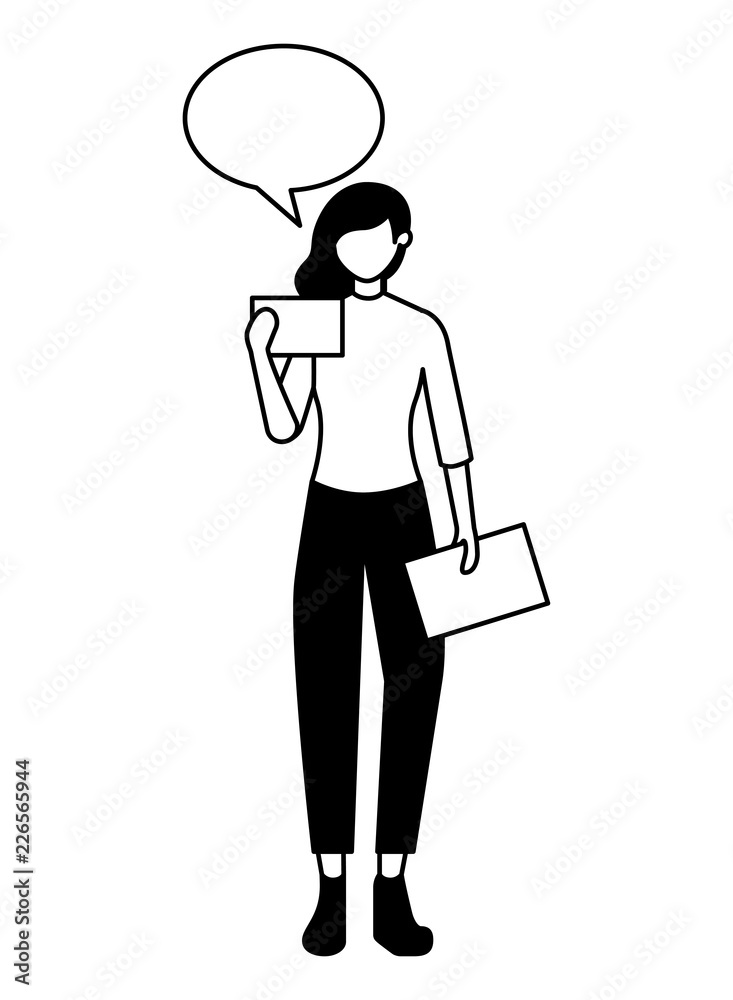 business woman standing character speech bubble business woman standing character speech bubble