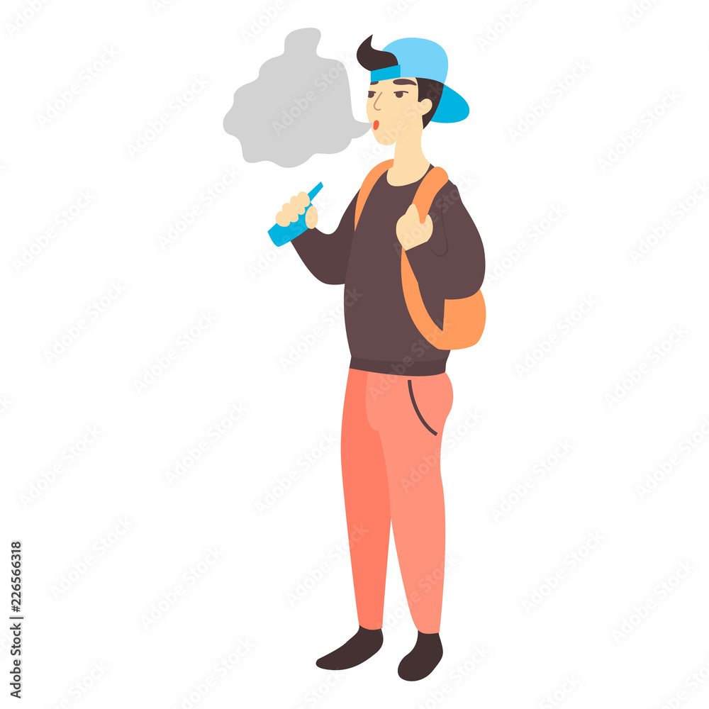Teenager holding vape or vaporizer. Teen smokes electronic cigarette. Bad habits and nicotine addiction concept. Teenage problems Teenager holding vape or vaporizer. Teen smokes electronic cigarette. Bad habits and nicotine addiction concept. Teenage problems