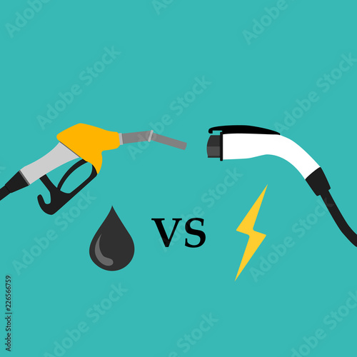 illustration of electric car and fuel fight concept.