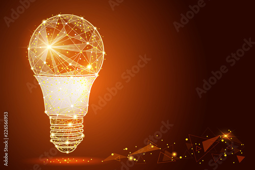 Logo light bulb abstract design, in low poly style, in the form of lines and stars. Vector illustration