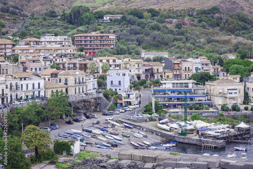 View of Acitrezza from the sea side of Acicastello, Catania, Sicily View of Acitrezza from the sea side of Acicastello, Catania, Sicily