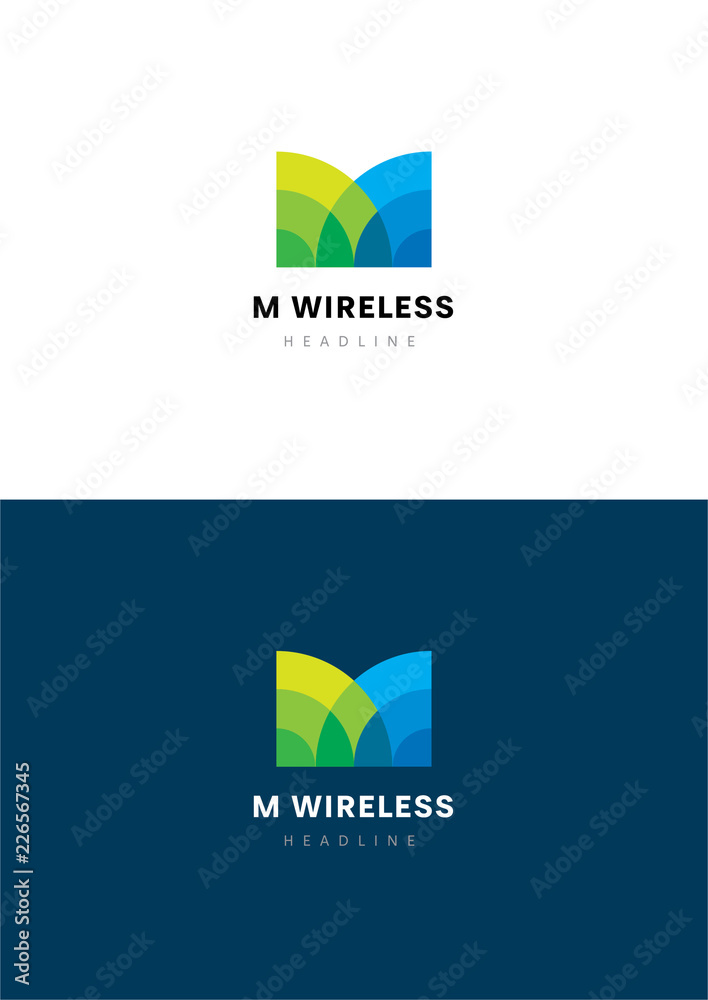 M Wireless logo template. - obrazy, fototapety, plakaty 