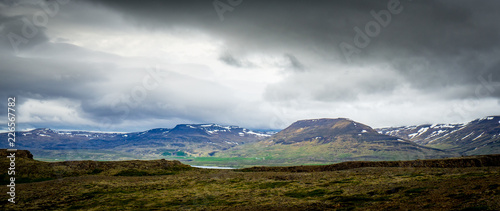 Icelandic landscape with snow mountains