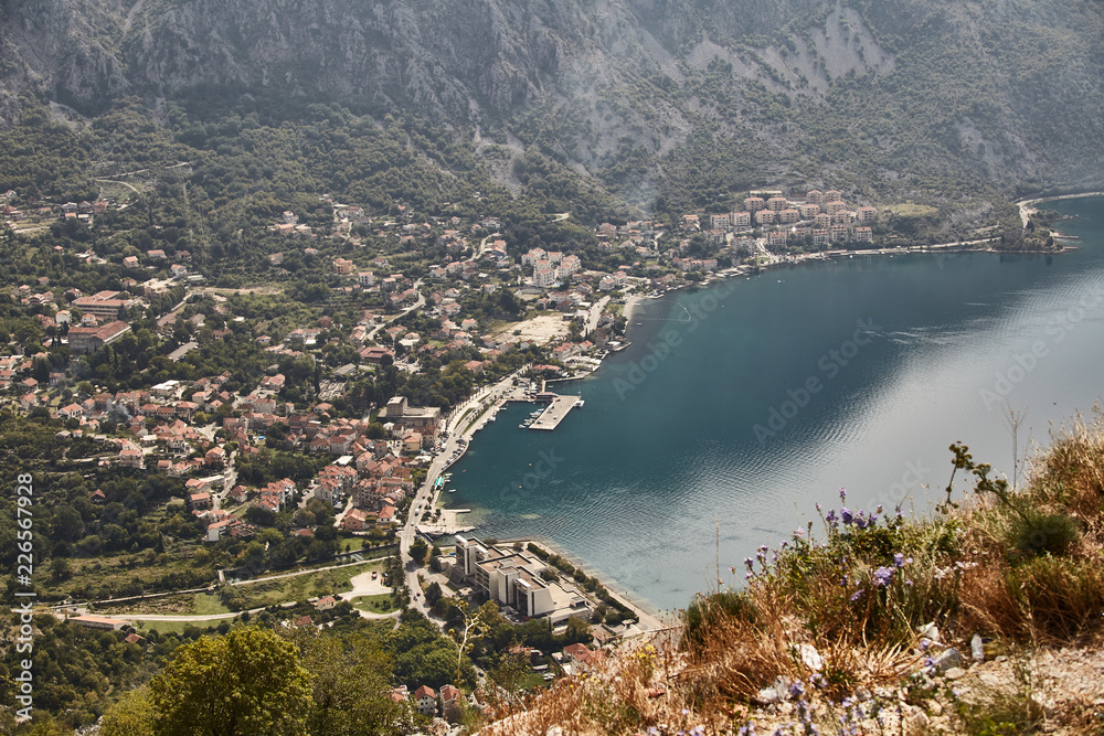 The Town Of Risan. View of the Bay of Kotor from the observation deck. Montenegro. Summer