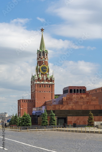 Red square with Spasskaya tower and Lenin Mausoleum, Moscow, Russia