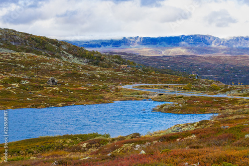 Fototapeta Naklejka Na Ścianę i Meble -  A typical landscape of the Hardangervidda in Norway. All pictures were taken in autumn.