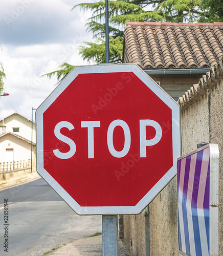 Stop sign on the street photo