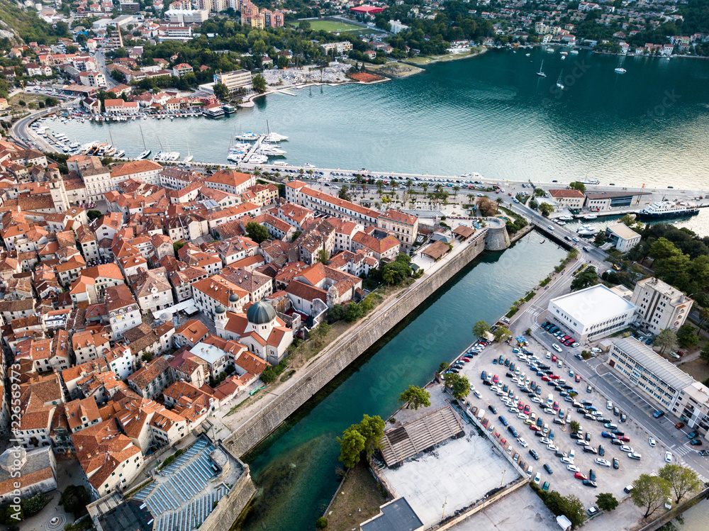 Aerial Old Town Parking lot, Kotor, Montenegro - Studio Fenkoli photography by Tiina Söderholm