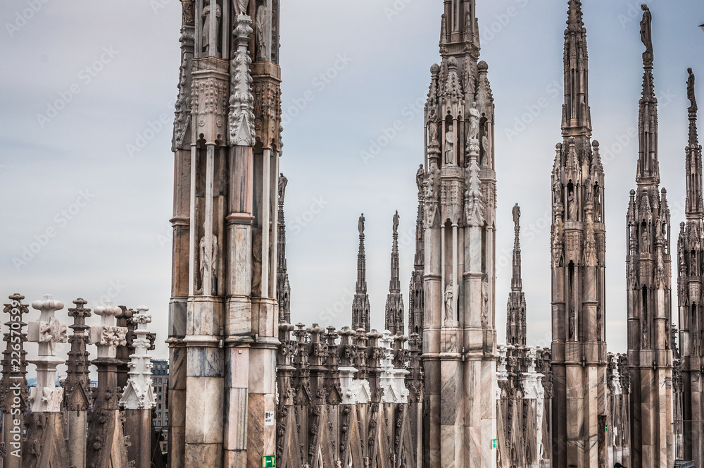 Architectural details on Duomo Cathedral in Milan