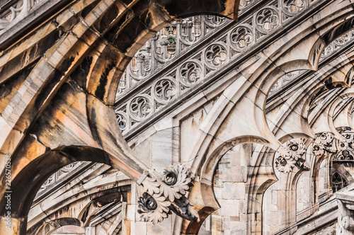 Architectural details on Duomo Cathedral in Milan