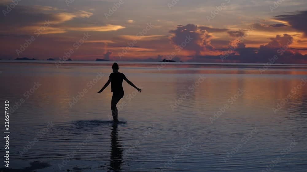 Dancing in the water, a young girl enjoying life in the evening at sunset. slow motion, 1920x1080, full hd Dancing in the water, a young girl enjoying life in the evening at sunset. slow motion, 1920x1080, full hd
