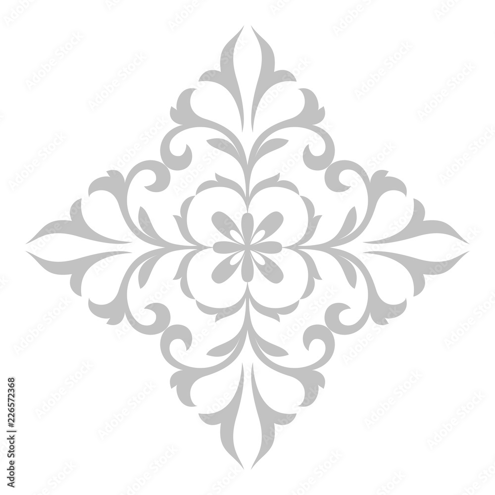 Damask graphic ornament. Floral design element. Grey vector pattern