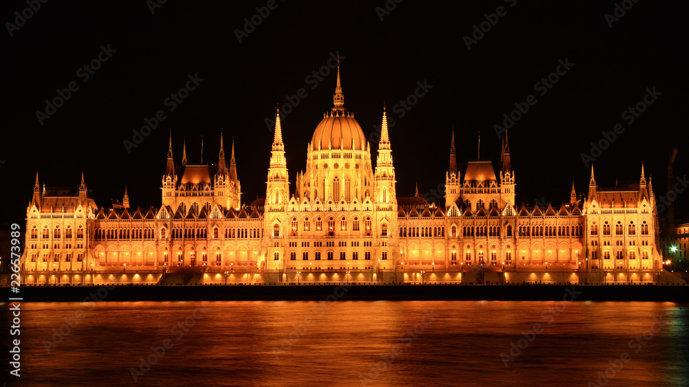 view of the hungarian parliament at night