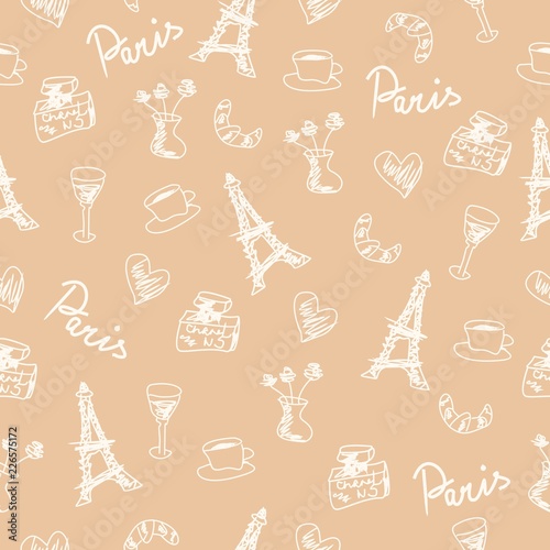 seamless pattern with france objects memories