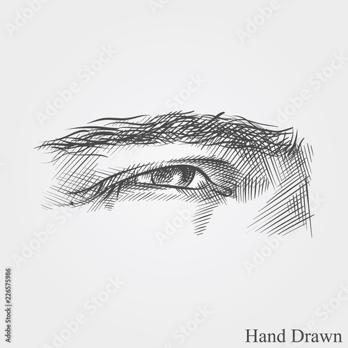 Hand drawn eye. Face parts in sketch style vector illustration isolated on white background.