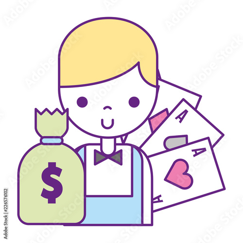 male croupier money bag and aces casino game