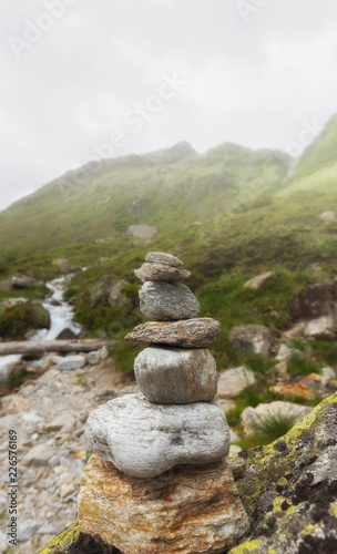 Pile of Stones, mountains in the background.