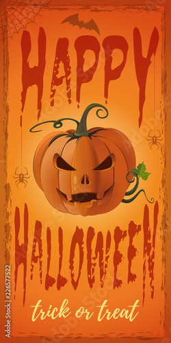 Vertical orange banner for Halloween with Jack-o-lantern. Vector illustration