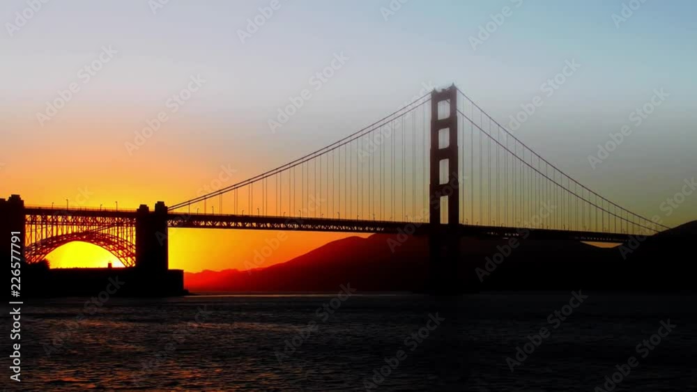 The Golden Gate Bridge at sunset as seen from Chrissy Field, San Francisco, California, USA The Golden Gate Bridge at sunset as seen from Chrissy Field, San Francisco, California, USA