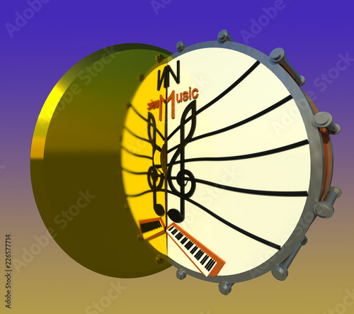Music sign 3D illustration 2. on gradient background. Musical instruments  symbols  text. Collection.