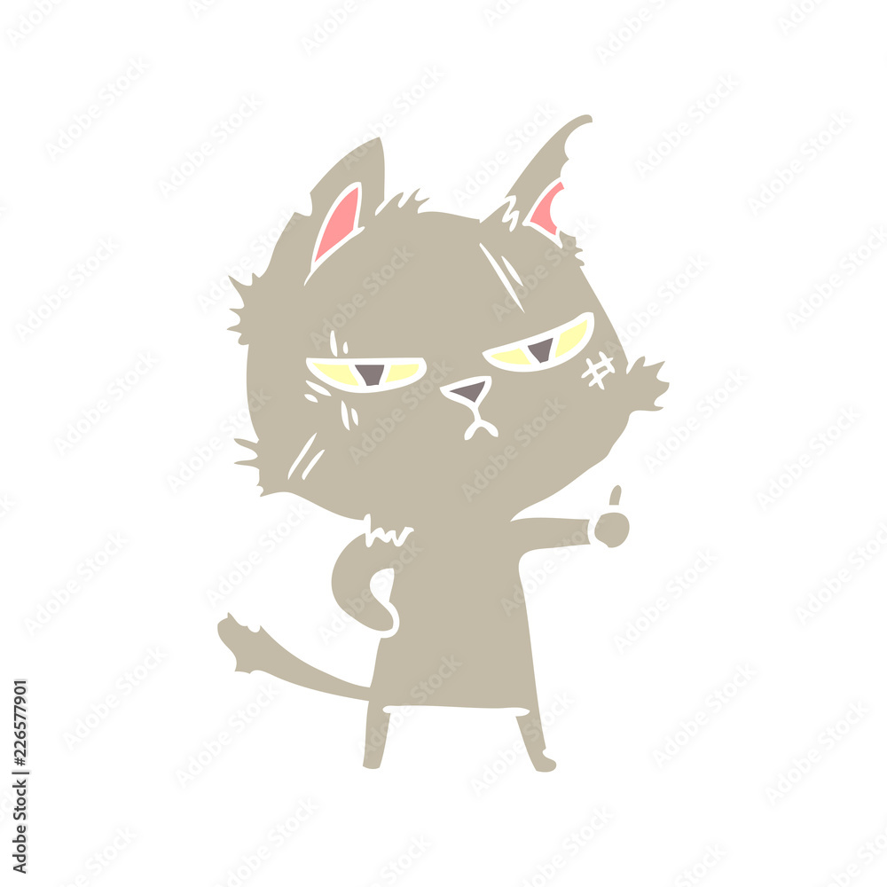 tough flat color style cartoon cat giving thumbs up symbol