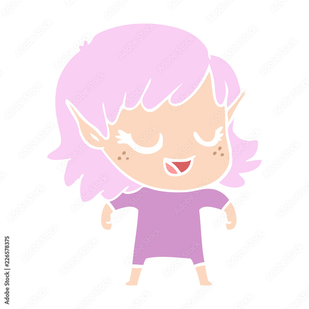 happy flat color style cartoon elf girl happy flat color style cartoon elf girl