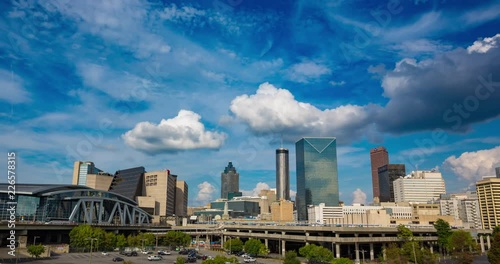 Downtown Atlanta Skyline Daytime Timelapse. a daytime skyline of the city of Atlanta with large clouds