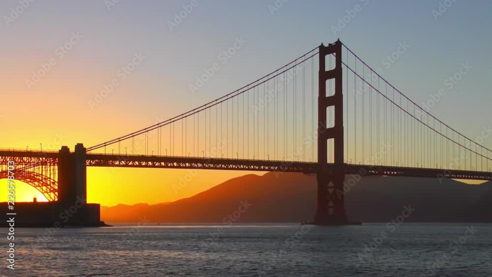 The Golden Gate Bridge at sunset as seen from Chrissy Field, San Francisco, California, USA The Golden Gate Bridge at sunset as seen from Chrissy Field, San Francisco, California, USA