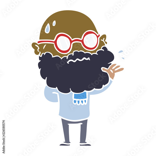 flat color style cartoon worried man with beard and spectacles