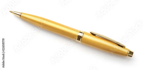 Top view of gold ballpoint pen photo