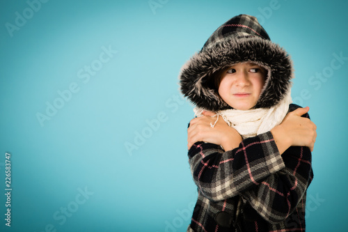 Εκτύπωση καμβά Winter Girl Shivering in the Cold, Room for Text