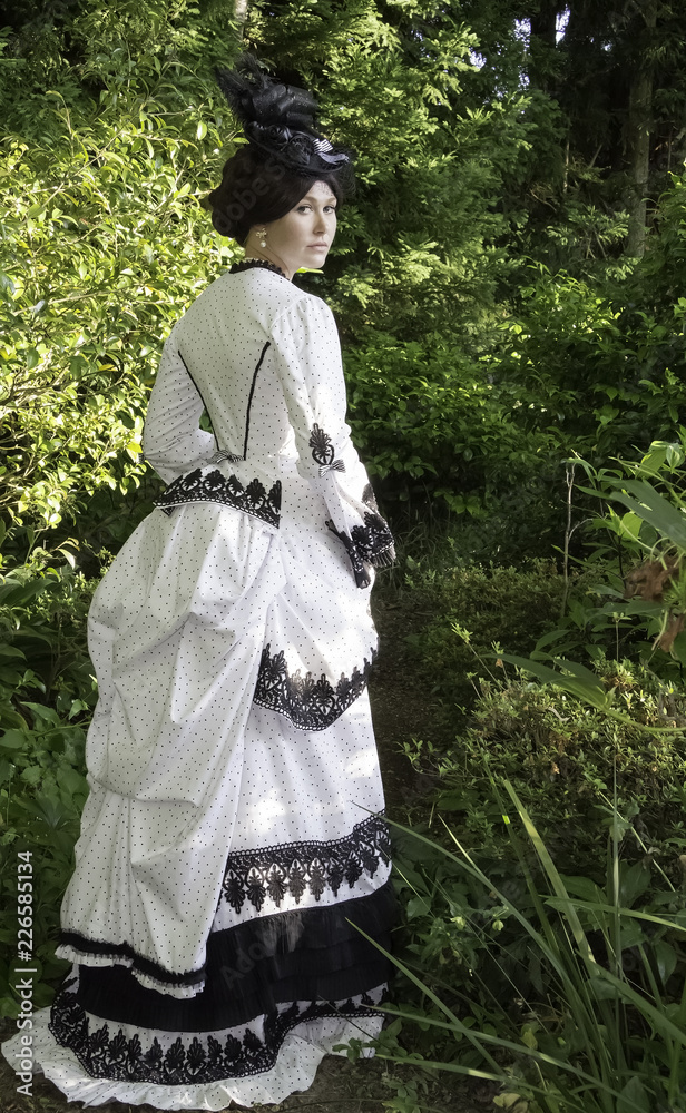 black and white victorian dress Photography Poster woman in bustle Black and White Striped blue asymmetric midi dress Semi-Formal Dresses | Chic Color:M-Ivory