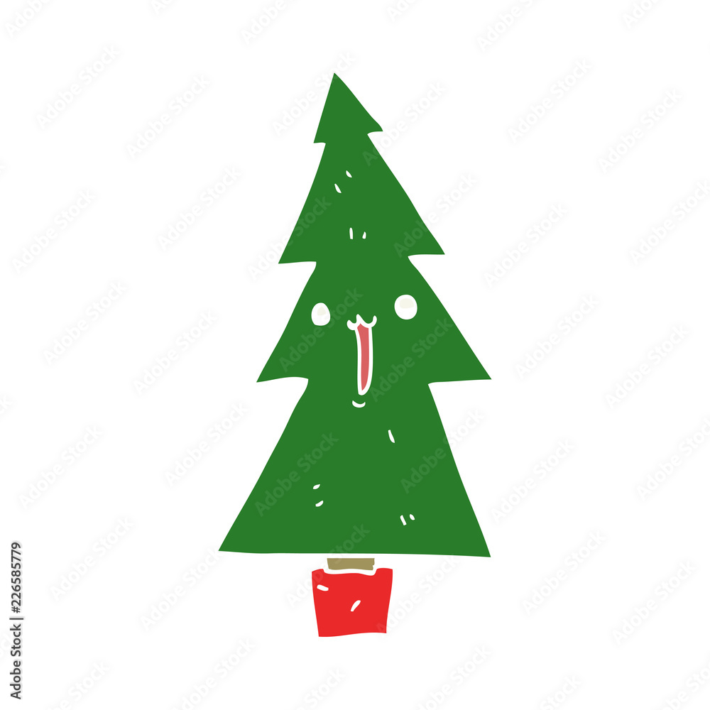 Fototapeta premium flat color style cartoon christmas tree