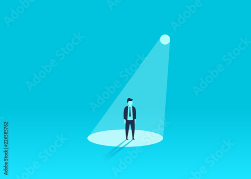 Businessman in spotlight. Human resource recruitment. Person success, employee and career. Vector illustration