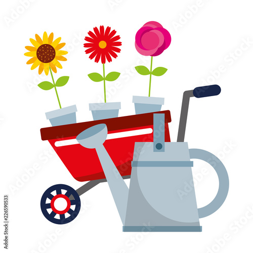 gardening flowers wheelbarrow watering can