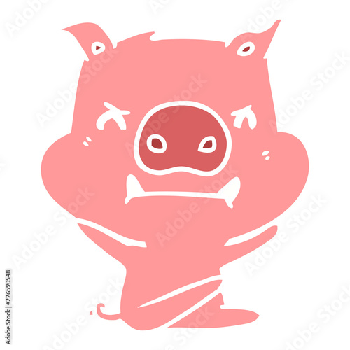 angry flat color style cartoon pig throwing tantrum