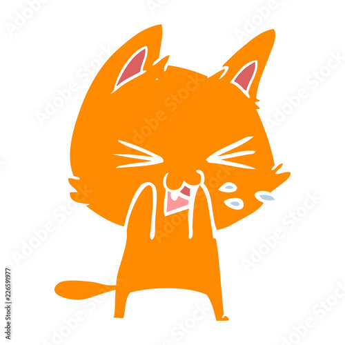 flat color style cartoon cat hissing