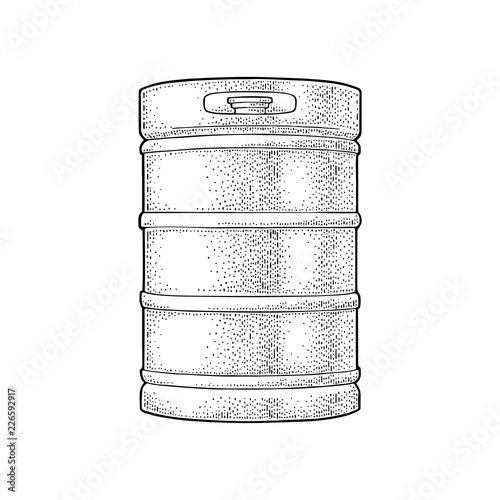 Metal beer keg. Vintage vector engraving illustration