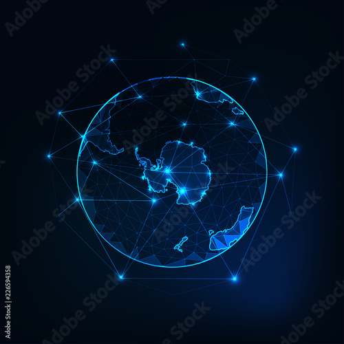 Antarctica on Planet Earth view from space with continents outlines abstract background