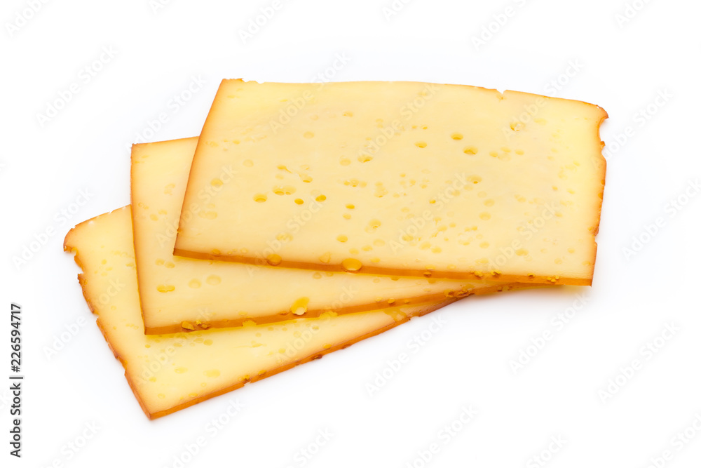 Cheese slices isolated on the white background.