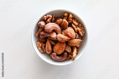 a bowl of nuts from top view